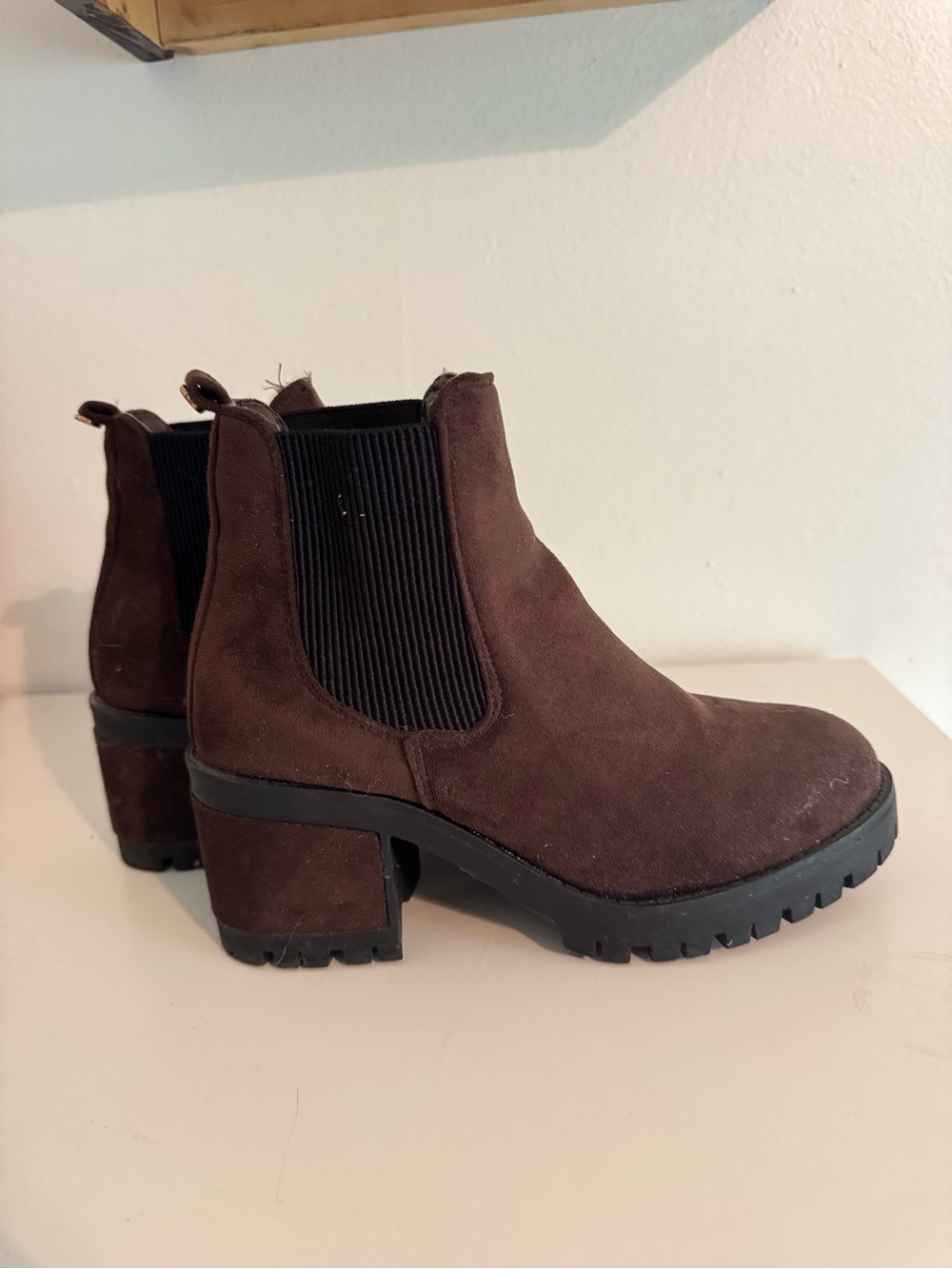Women’s Brown Suede Chelsea Block Heel Boot